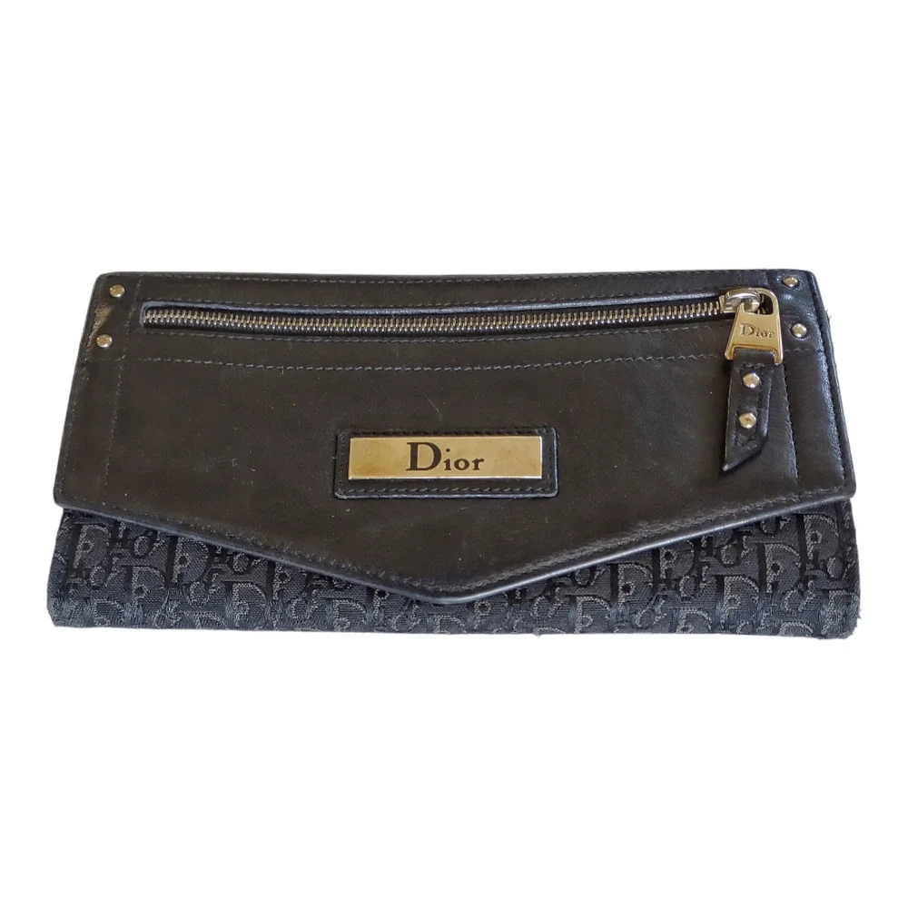 DIOR Black Leather Envelope Wallet Monogram Canvas & Leather Luxury Handbags